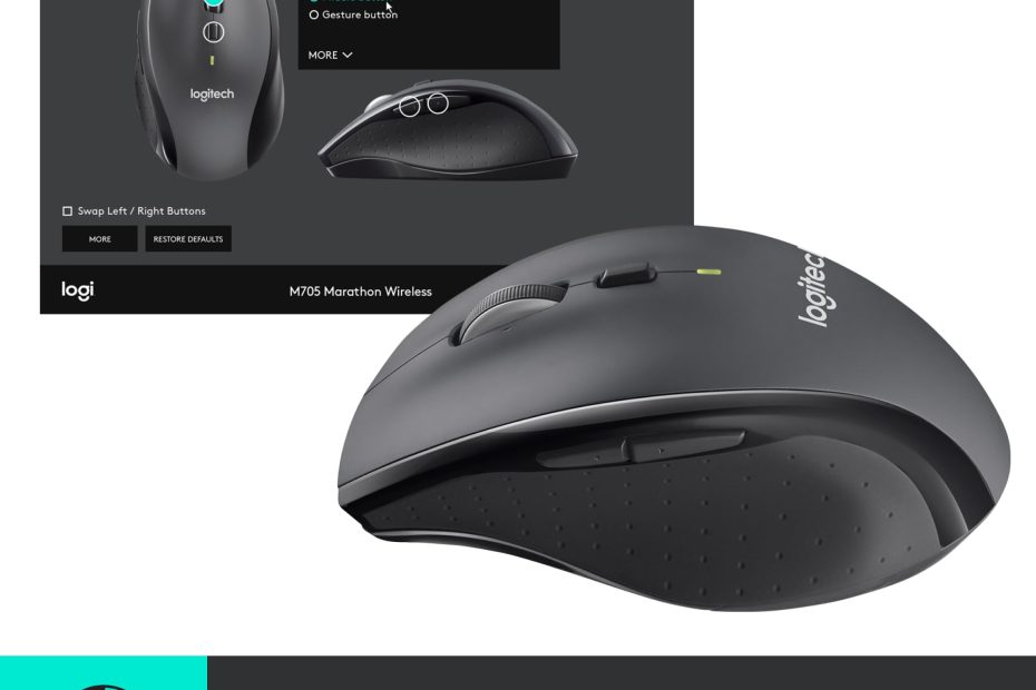 Logitech M705 Marathon Wireless Mouse, Gaming Mouse Wireless, 2.4 GHz USB-A Receiver, 5-Programmable Buttons, 3-Year Battery, PC, Mac, Laptop, Chromebook - Black